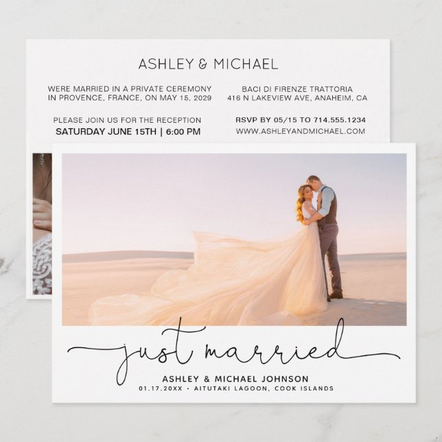 Convite Recem casados Elopement 4 apenas para recepção de  (Frente/Verso)