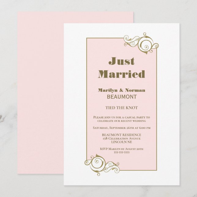 Convite Recém-Casados Moldura Dourada Recepção de Casament (Frente/Verso)