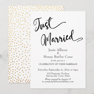 Convite Recem-Casados Recepção de Casamento, Confetes Dour