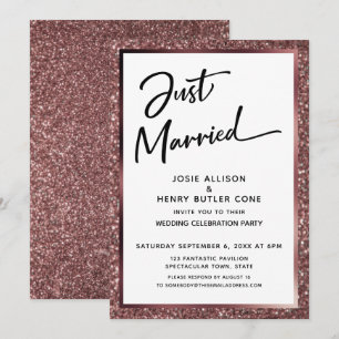 Convite Recém-Casados Roteiro Recepção Brilho Rosa Dourado