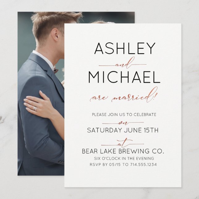 Convite Recém Casados Tipografia Cobre Festa de Casamento (Frente/Verso)