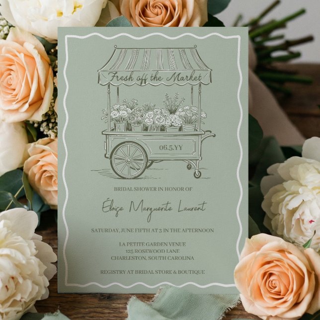 Convite Recém-chegado ao Mercado Carrinho de Flores Chá de (Fresh Off The Market Floral Cart Bridal Shower Invitation)