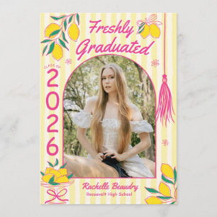 Convite Recém-Formada Rosa Listras de Limão Cítrico Gradua