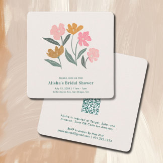 Convite Recém-saído do Mercado Boho Floral Chá de Noiva QR