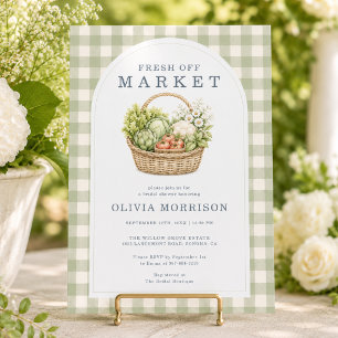Convite Recém-saído do Mercado Sage Gingham Chá de Noiva