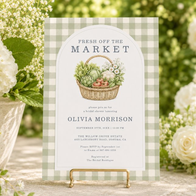 Convite Recém-saído do Mercado Sage Gingham Chá de Noiva (Criador carregado)
