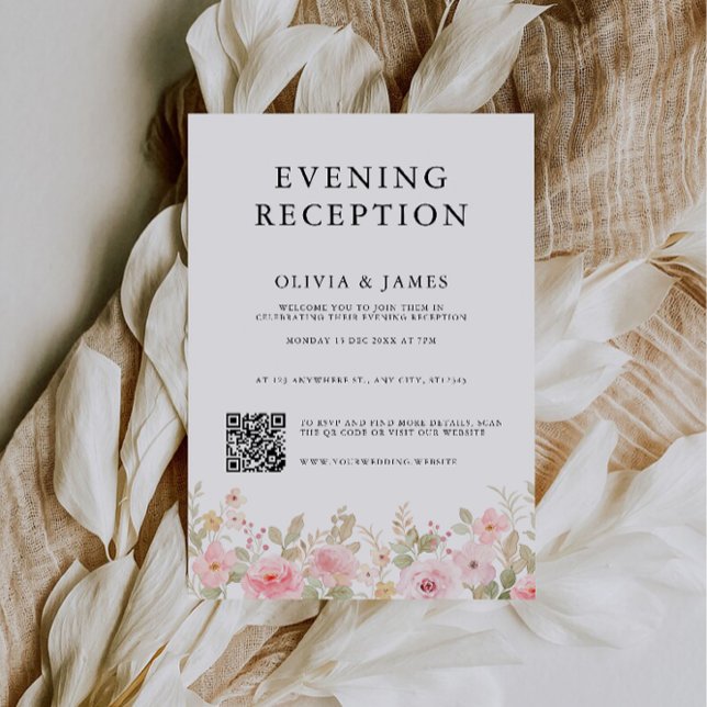 Convite Recepção à noite com código QR rsvp (Rose Evening Reception with QR code rsvp Invitation)