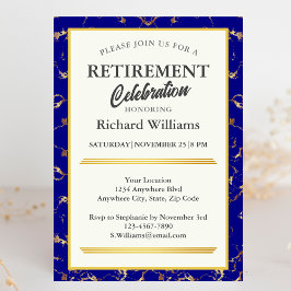 Convite Recepção Celebração de mármore Dourado Azul Formal