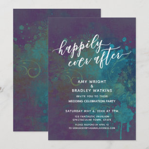 Convite Recepção Colorida Abstrata de Felizes para Sempre