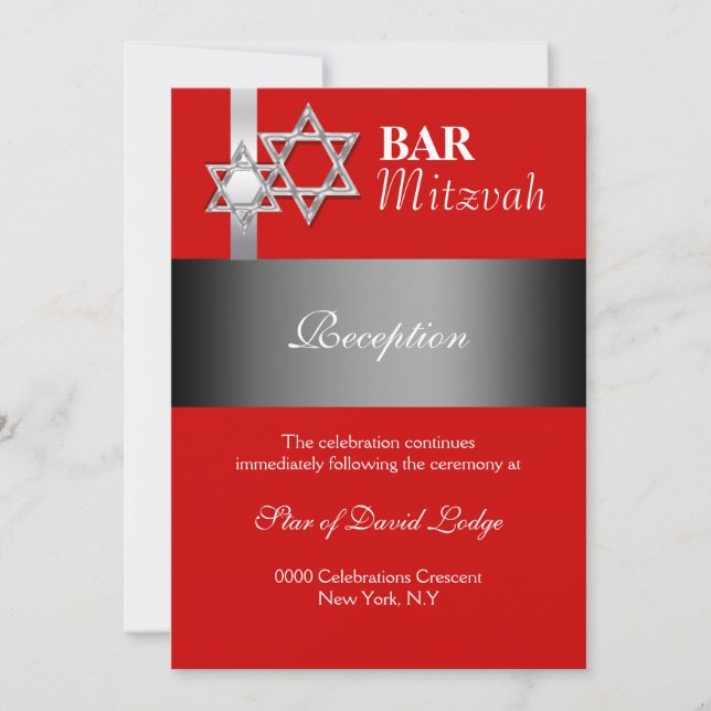 Convite RECEPÇÃO DA bar vermelha mitzvah (Frente)