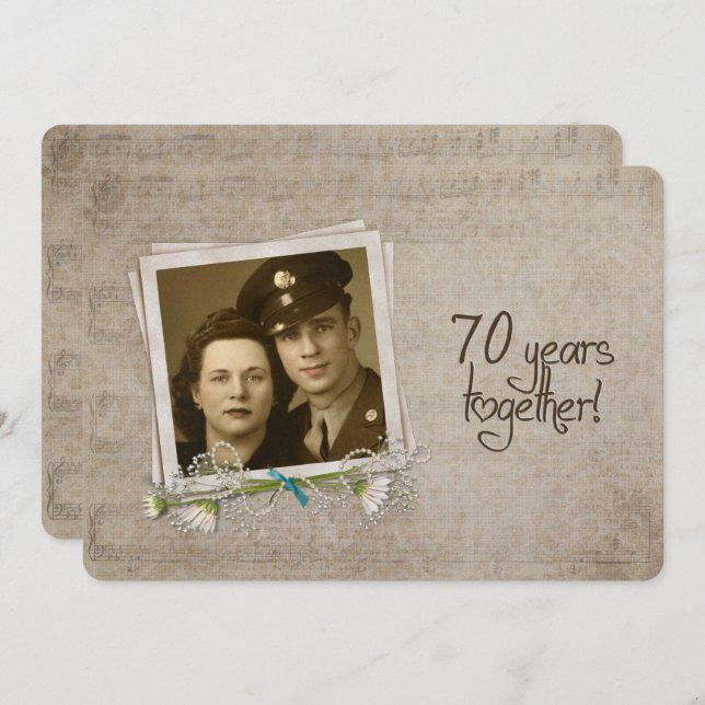 Convite Recepção de Aniversário de 70 Anos de Casamento (Frente/Verso)