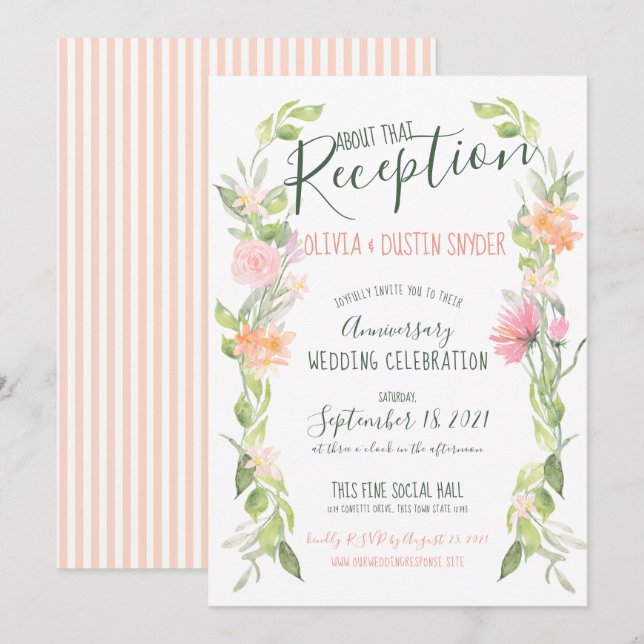 Convite Recepção de Aniversário de Casamento com Flores Co (Frente/Verso)