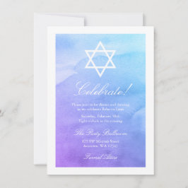 Convite Recepção de Bat Mitzvah com Aquarela Roxa e Teal