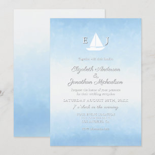 Convite Recepção de Casamento Aquarela Água Encontra o Céu