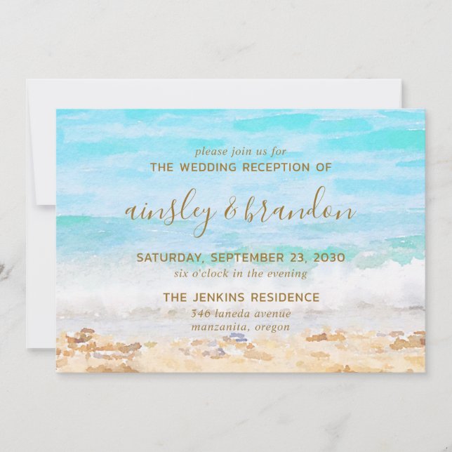 Convite Recepção de Casamento Aquarela na Praia (Frente)