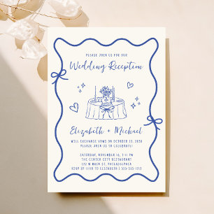 Convite Recepção de Casamento Azul Creme Caprichosa Desenh