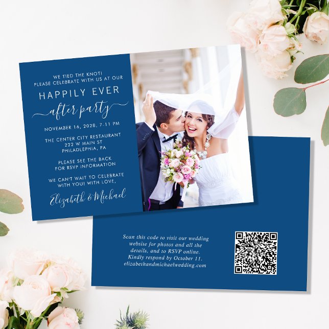 Convite Recepção de casamento Azul do Código QR de Foto Mo (Criador carregado)