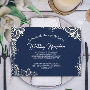 Convite recepção de casamento azul do marinho branco náuti