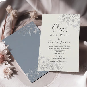 Convite Recepção de Casamento Azul Elegante e Empoeirado