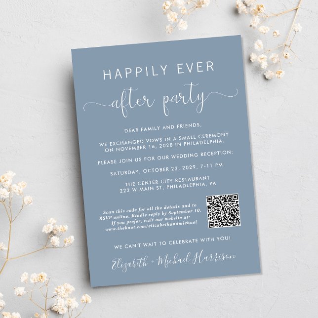 Convite Recepção de casamento azul empoeirada de foto do c (Our user-friendly template will generate your QR code automatically from your website address)