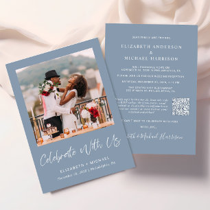 Convite Recepção de casamento azul empoeirada do código QR