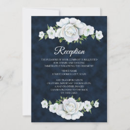 Convite Recepção de Casamento Azul Marinho com Floral Bran