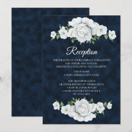 Convite Recepção de Casamento Azul Marinho com Floral Bran