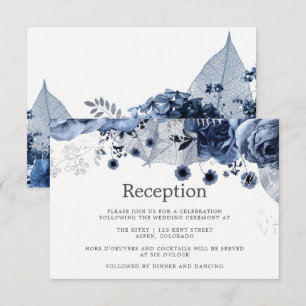 Convite Recepção de Casamento Azul Marinho e Branco com Fl