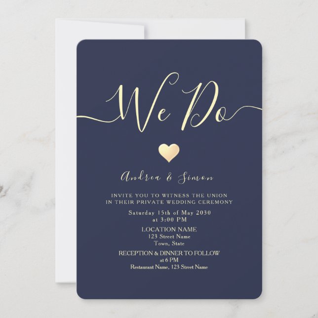 Convite Recepção de Casamento Azul-Marinho Elegante (Frente)