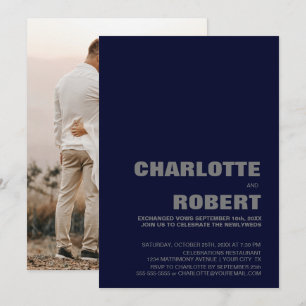 Convite Recepção de Casamento Azul Marinho Moderno