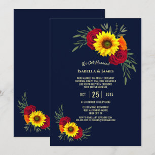 Convite Recepção de Casamento Azul-Navy Rosa Vermelha Gira