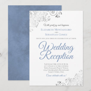 Convite Recepção de Casamento Azul Poeira e Prata Elegante