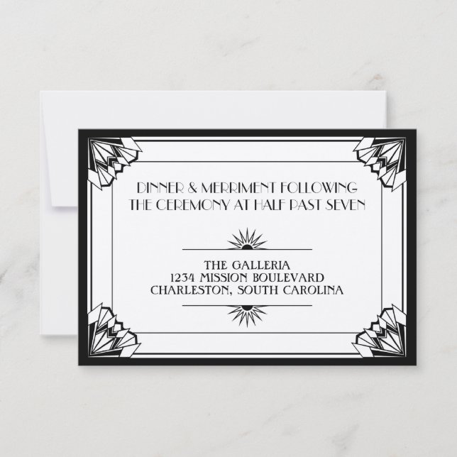 Convite recepção de casamento black art deco era do jazz (Frente)