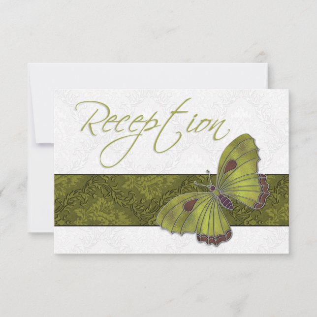 Convite Recepção de Casamento Brocado de Borboleta verde (Frente)