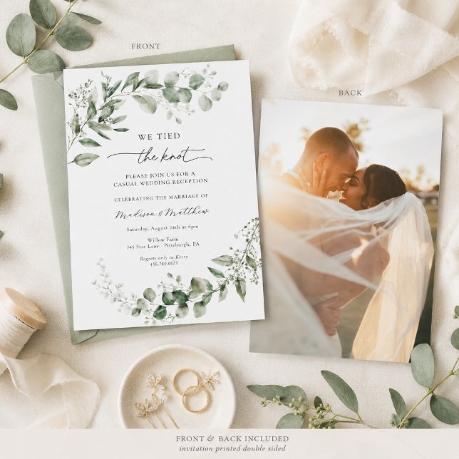 Convite Recepção de Casamento Casual com Verde de Eucalipt (Criador carregado)