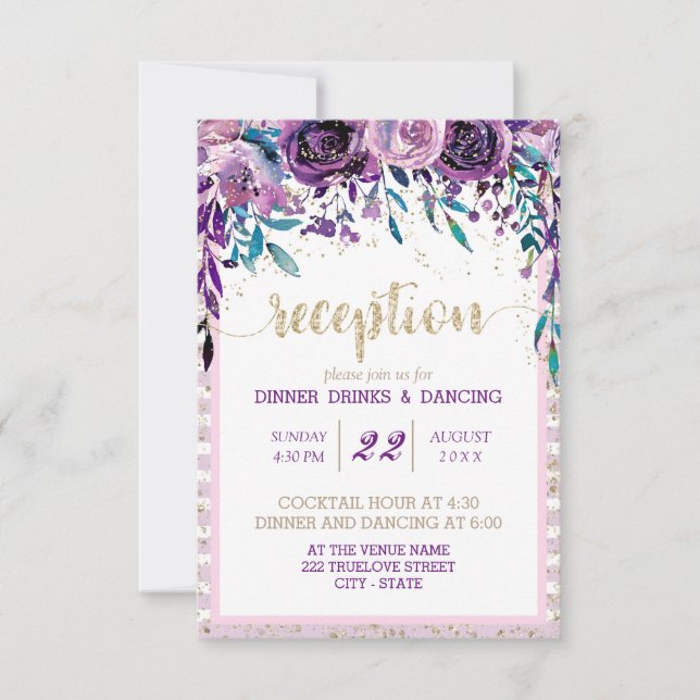 Convite Recepção de Casamento Champagne Dourado com Floral (Frente)