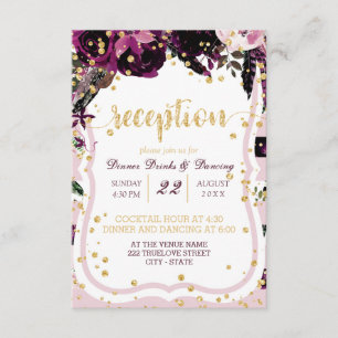Convite Recepção de Casamento Chic Floral Roxo Dourado Con