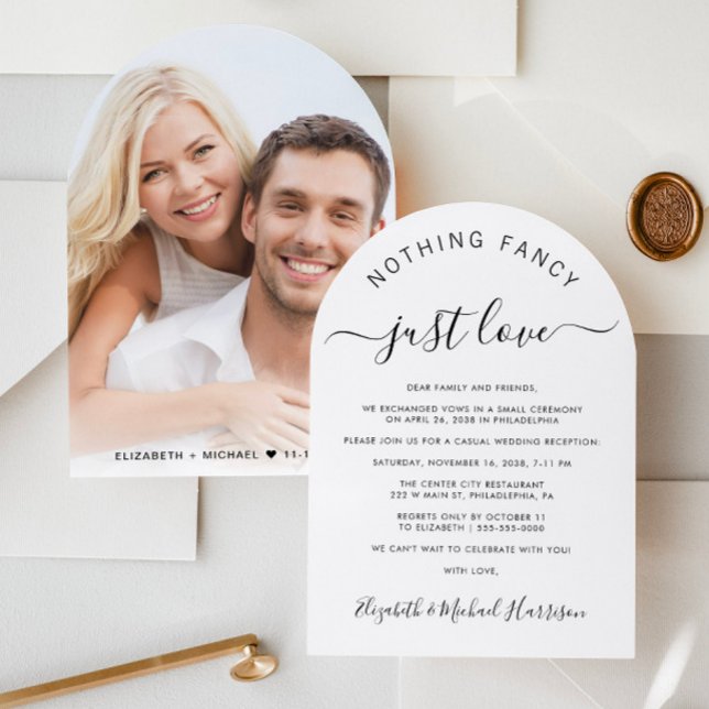 Convite Recepção de casamento Chic Photo Arch (Celebrate your love story with a chic arch-shaped casual wedding reception invitation)