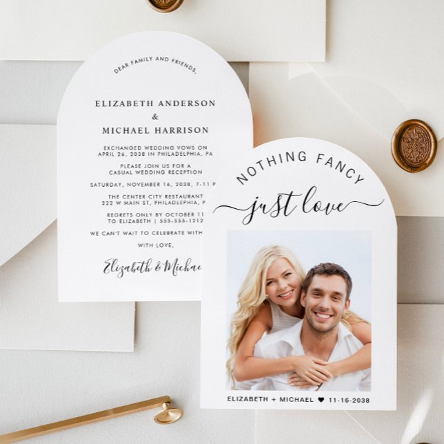 Convite Recepção de casamento Chic Photo Arch (Celebrate your love story with a chic arch-shaped wedding announcement and reception invitation)