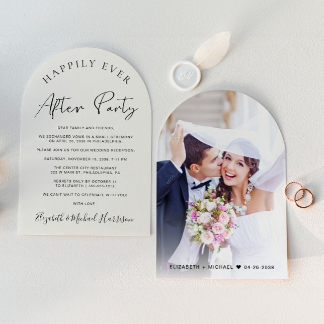 Convite Recepção de casamento Chic Photo Cream Arch (An chic Happily Ever After Party arch photo invitation for your wedding reception)