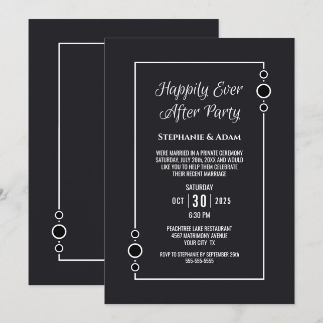 Convite Recepção de Casamento Cinza Felizes para Sempre (Frente/Verso)