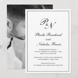 Convite Recepção de Casamento Clássica em Preto e Branco