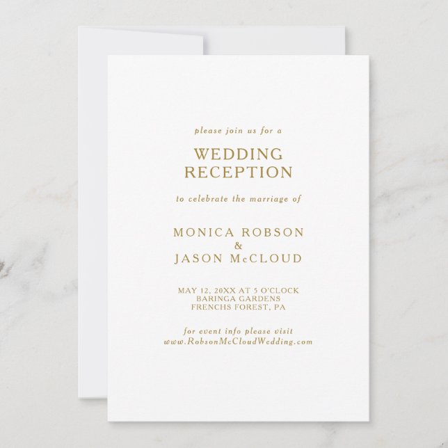 Convite Recepção de Casamento Clássica Minimalista Dourada (Frente)