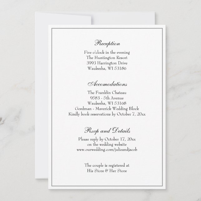 Convite Recepção de Casamento Clássica Preta e Branca Eleg (Frente)