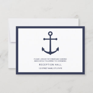 Convite Recepção de Casamento com Âncora Azul Marinho Náut