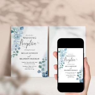 Convite Recepção de Casamento com Aquarela de Eucalipto Em