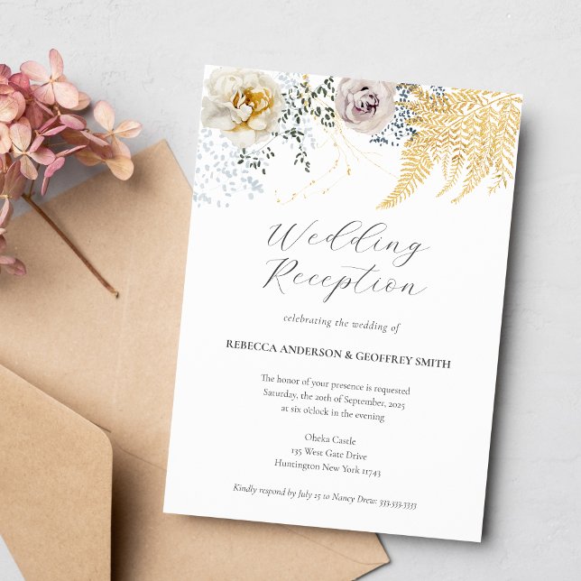 Convite Recepção de Casamento com Aquarela Floral Elegante (Criador carregado)