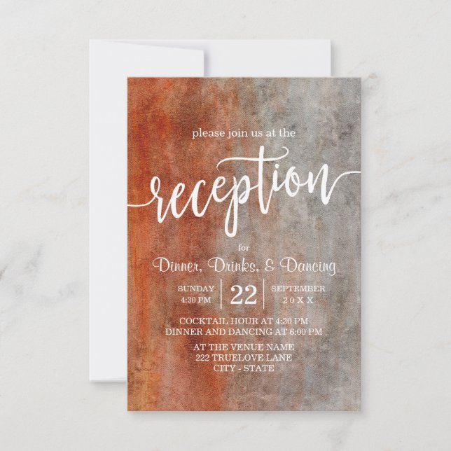 Convite Recepção de Casamento com Aquarela Laranja Cinza d (Frente)