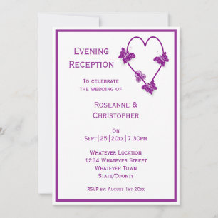 Convite Recepção de Casamento com Borboletas Coração Roxo