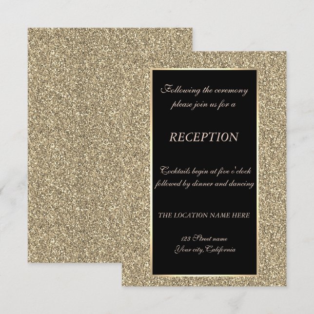 Convite Recepção de Casamento com Brilho Dourado Elegante (Frente/Verso)